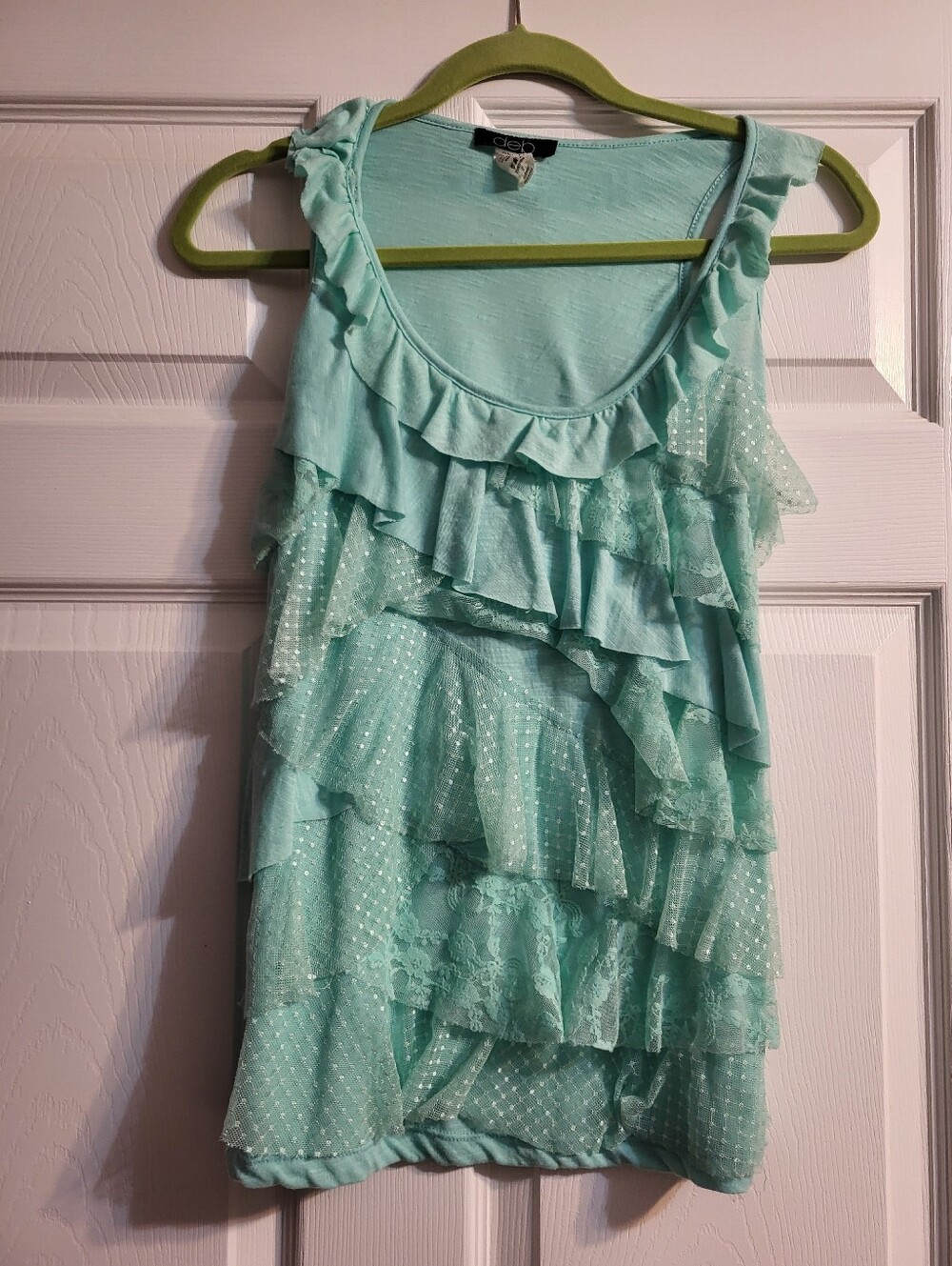 Deb Size M/L Mint Green Layered Ruffle Tank